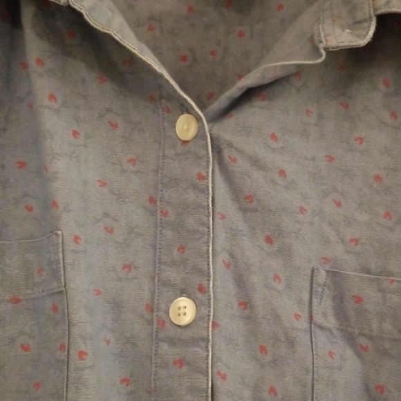 LL Bean Vintage Button Down Oxford Pink Hearts Chambray Denim L - Picture 3 of 6